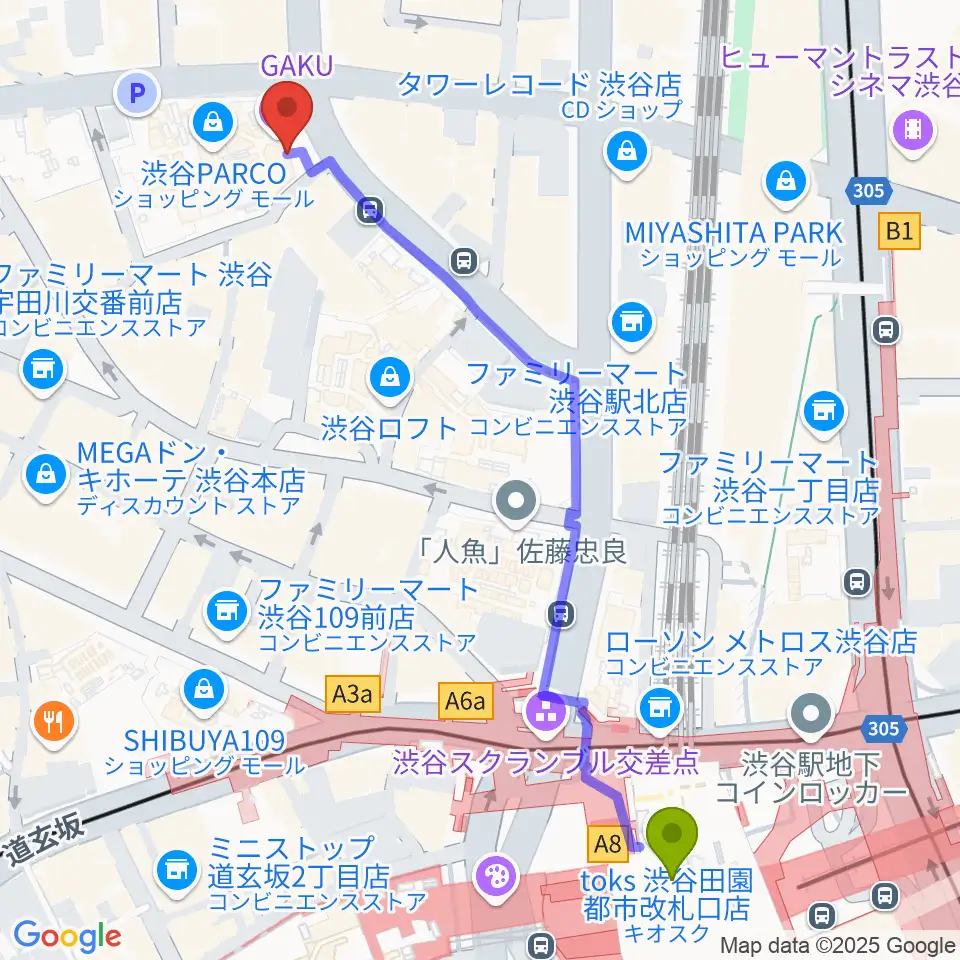 ホワイトシネクイントの最寄駅渋谷駅からの徒歩ルート（約7分）地図