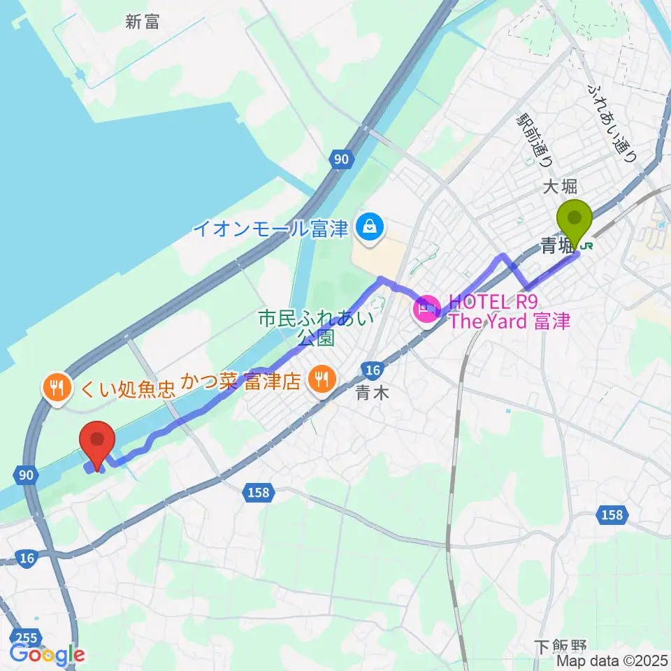 富津公民館の最寄駅青堀駅からの徒歩ルート（約49分）地図