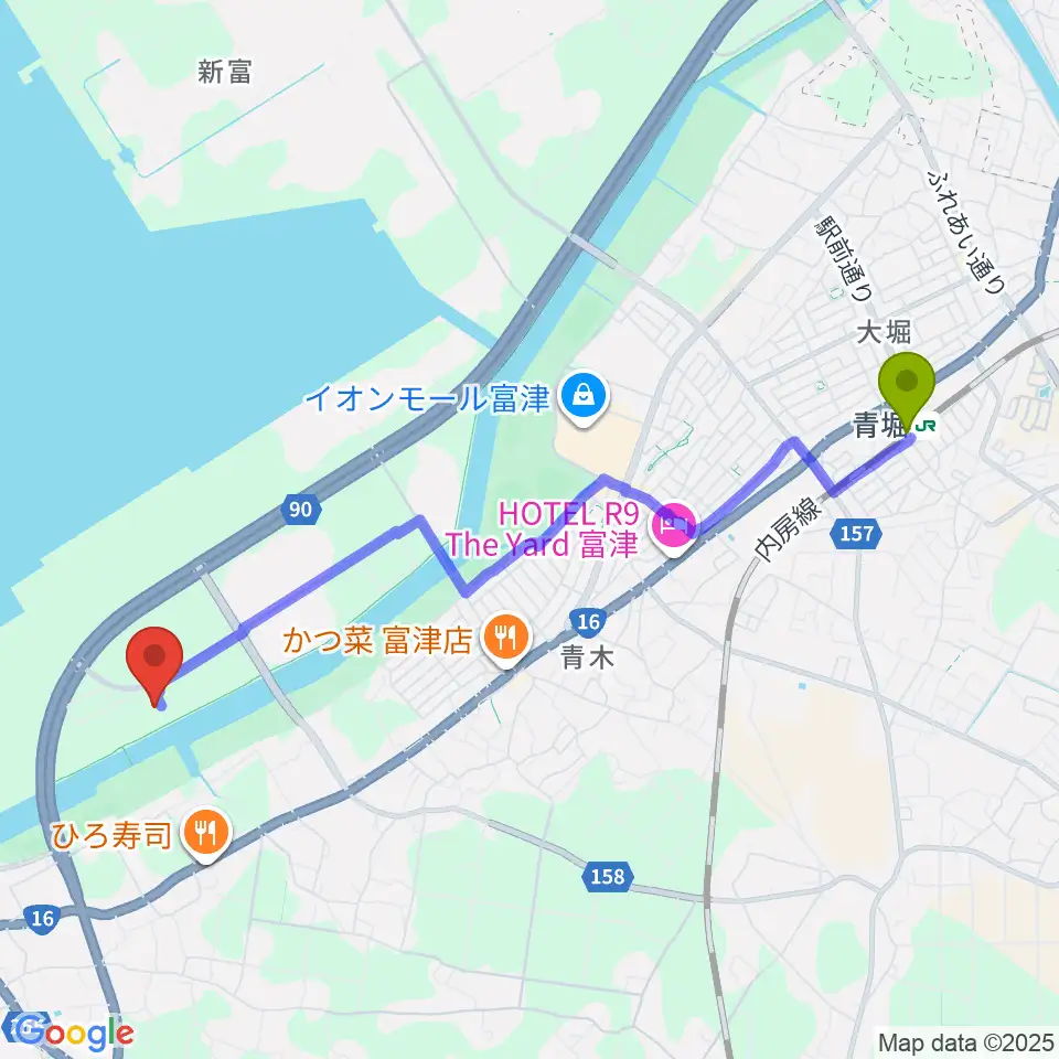 富津市総合社会体育館の最寄駅青堀駅からの徒歩ルート（約47分）地図
