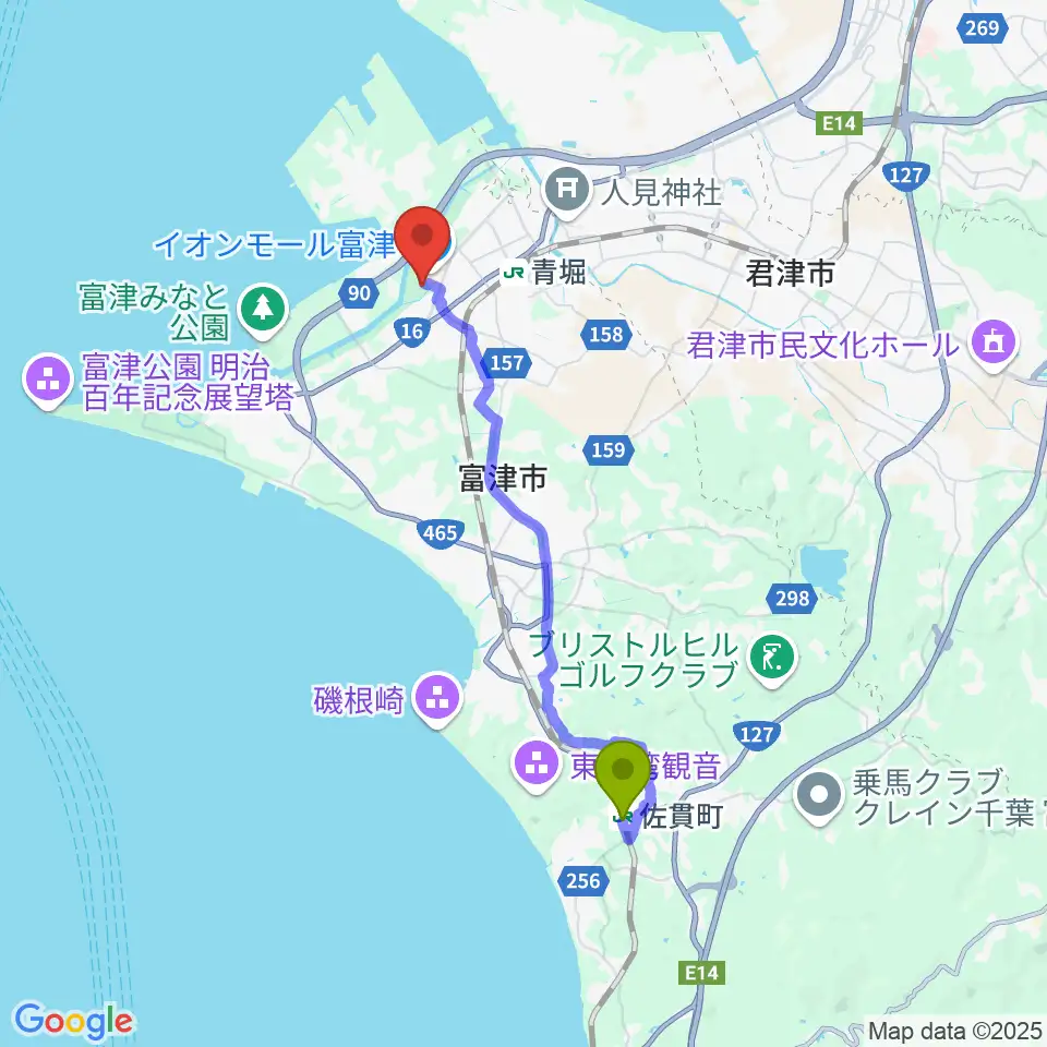 佐貫町駅からNIPPON STEEL 野球場へのルートマップ地図