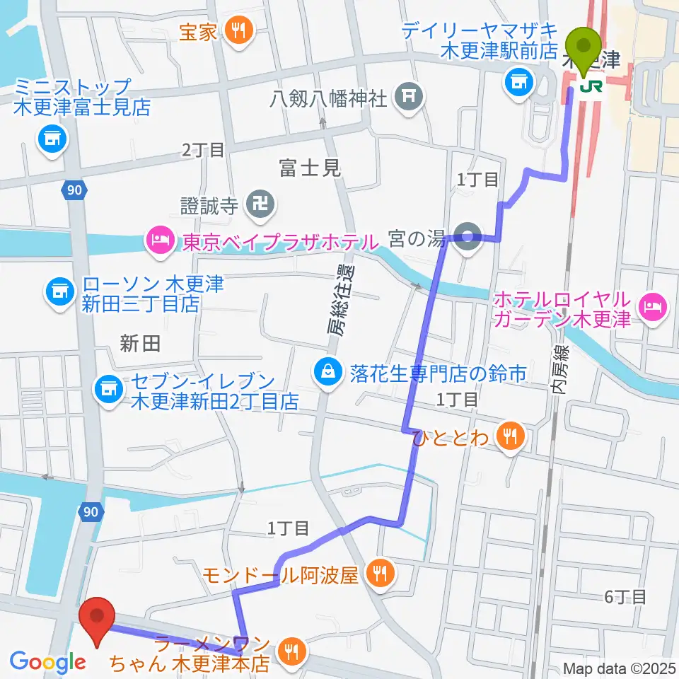 木更津市民体育館の最寄駅木更津駅からの徒歩ルート（約17分）地図