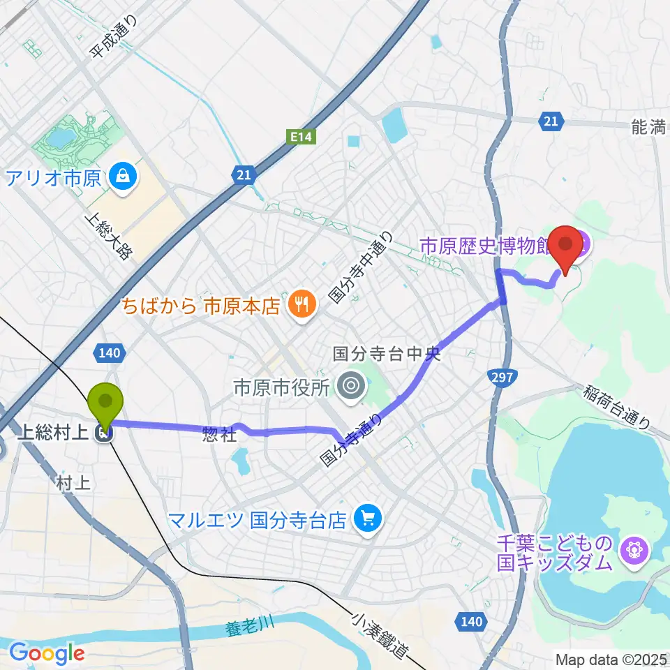 上総村上駅からゼットエー武道場へのルートマップ地図