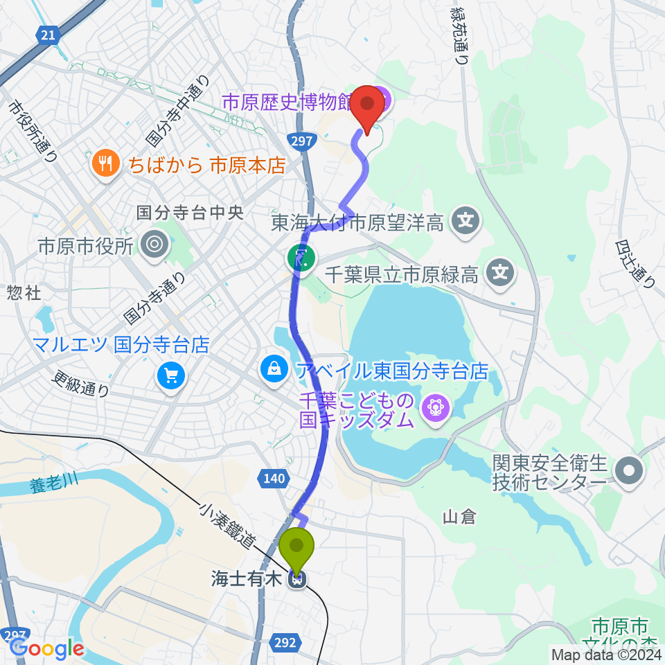 ゼットエー武道場の最寄駅海士有木駅からの徒歩ルート（約42分）地図