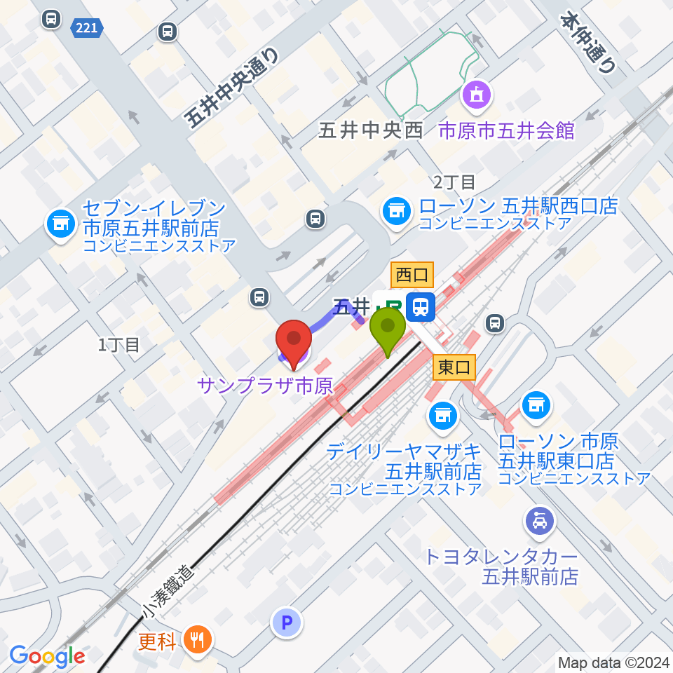 サンプラザ市原の最寄駅五井駅からの徒歩ルート（約1分）地図