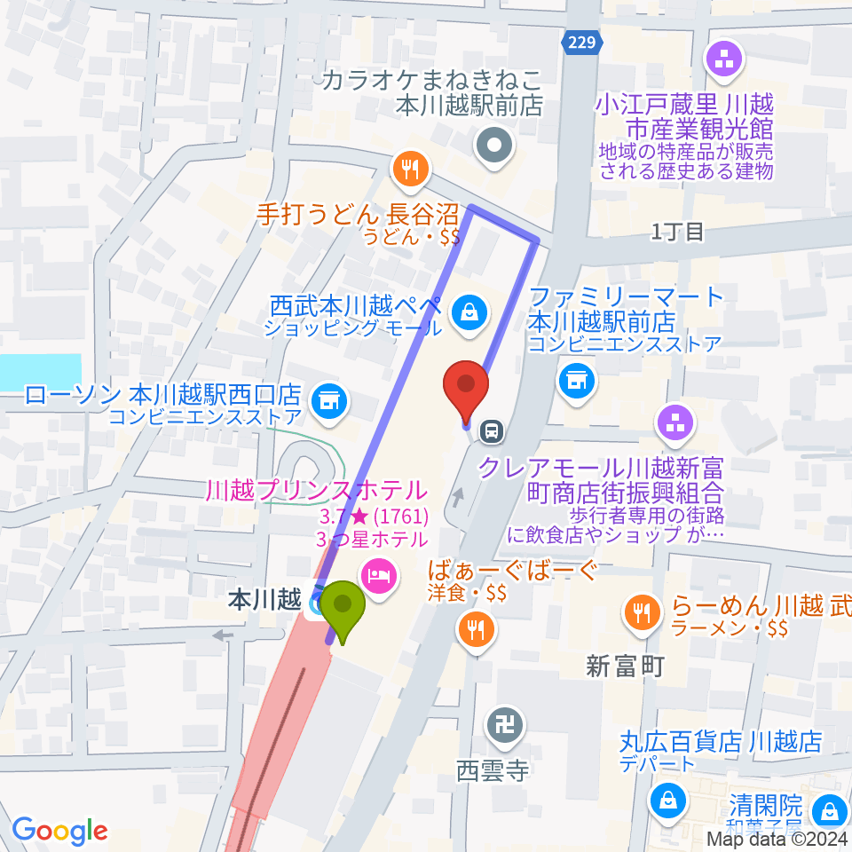 バンダレコード本川越ペペ店の最寄駅本川越駅からの徒歩ルート 約2分 Mdata