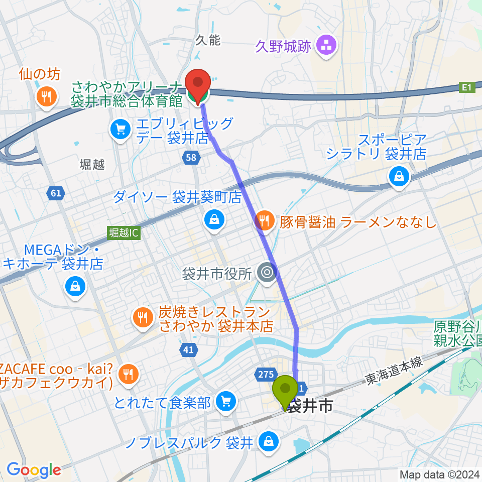 さわやかアリーナ袋井市総合体育館の最寄駅袋井駅からの徒歩ルート（約41分）地図