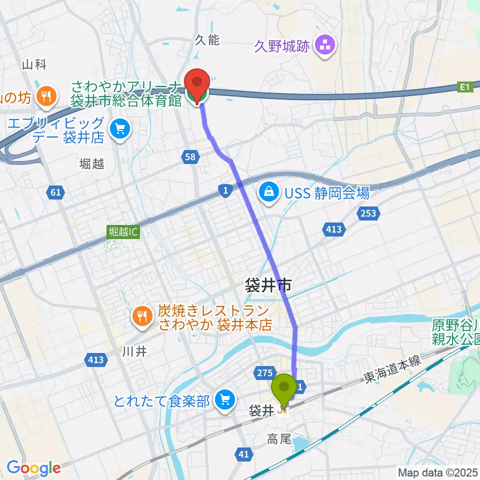 さわやかアリーナ袋井市総合体育館の最寄駅袋井駅からの徒歩ルート（約41分）地図