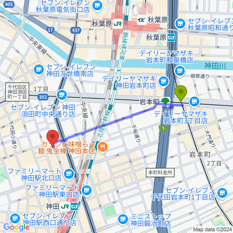 岩本町駅からバンブルビースタジオへのルートマップ地図