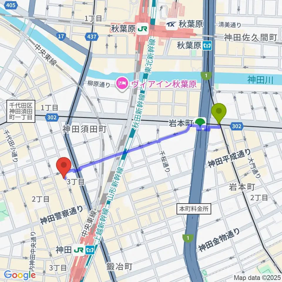 岩本町駅からバンブルビースタジオへのルートマップ地図