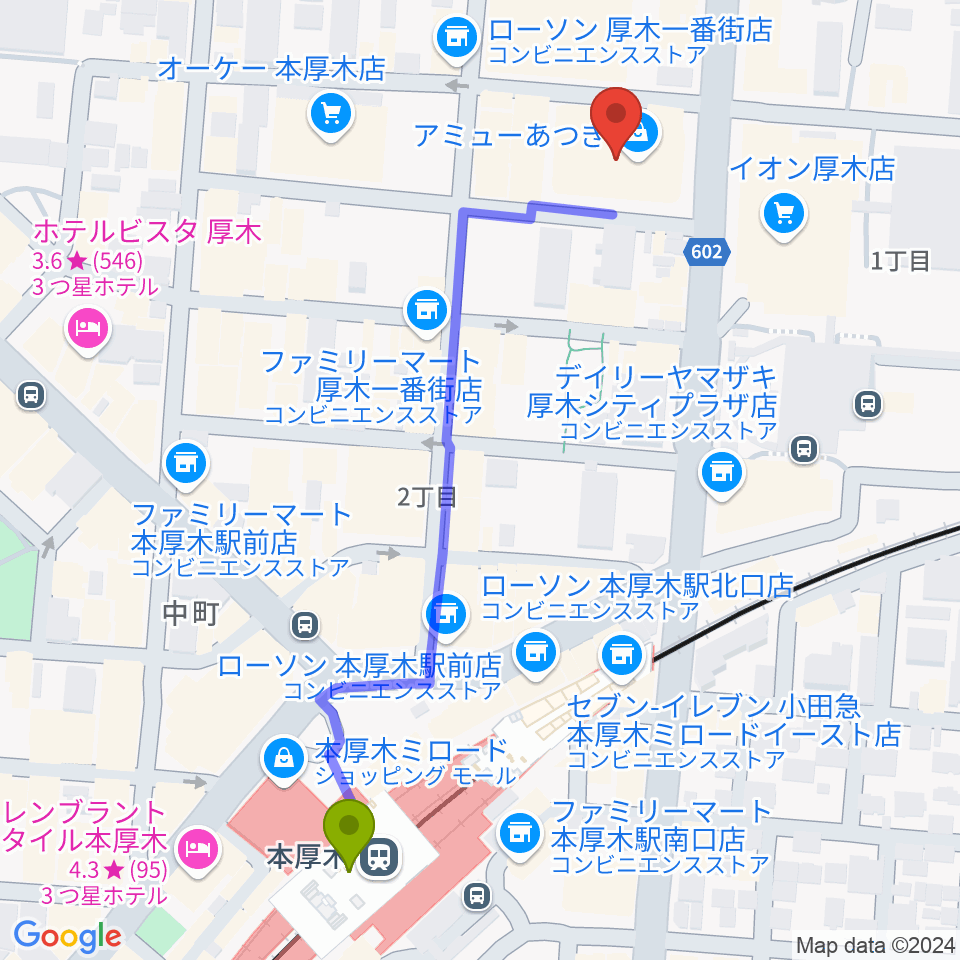 あつぎのえいがかんkikiの最寄駅本厚木駅からの徒歩ルート 約6分 Mdata