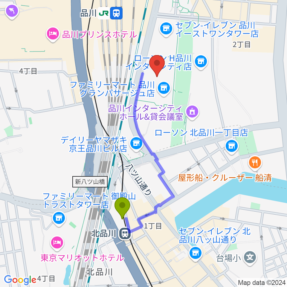 北品川駅から品川グランドホールへのルートマップ地図