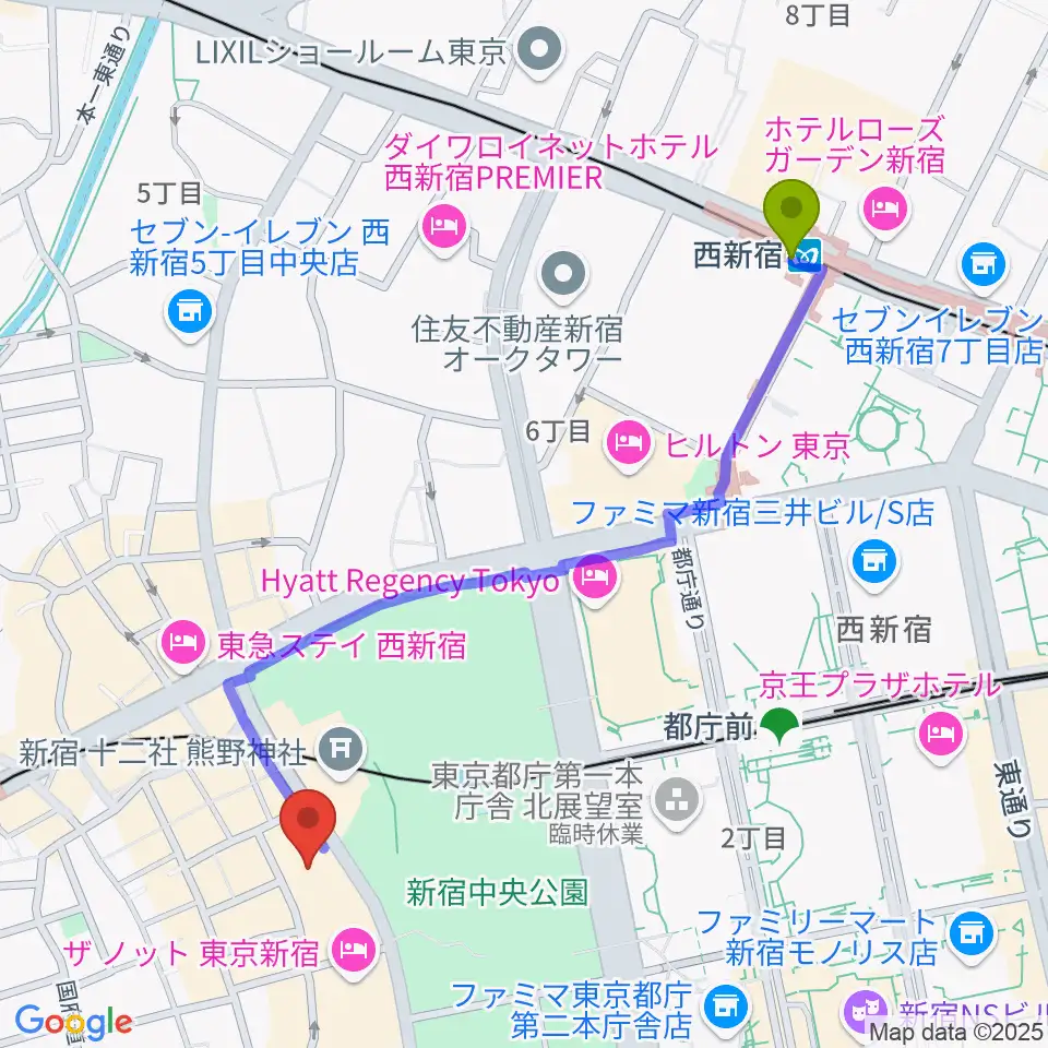 西新宿駅からベルサール西新宿へのルートマップ地図