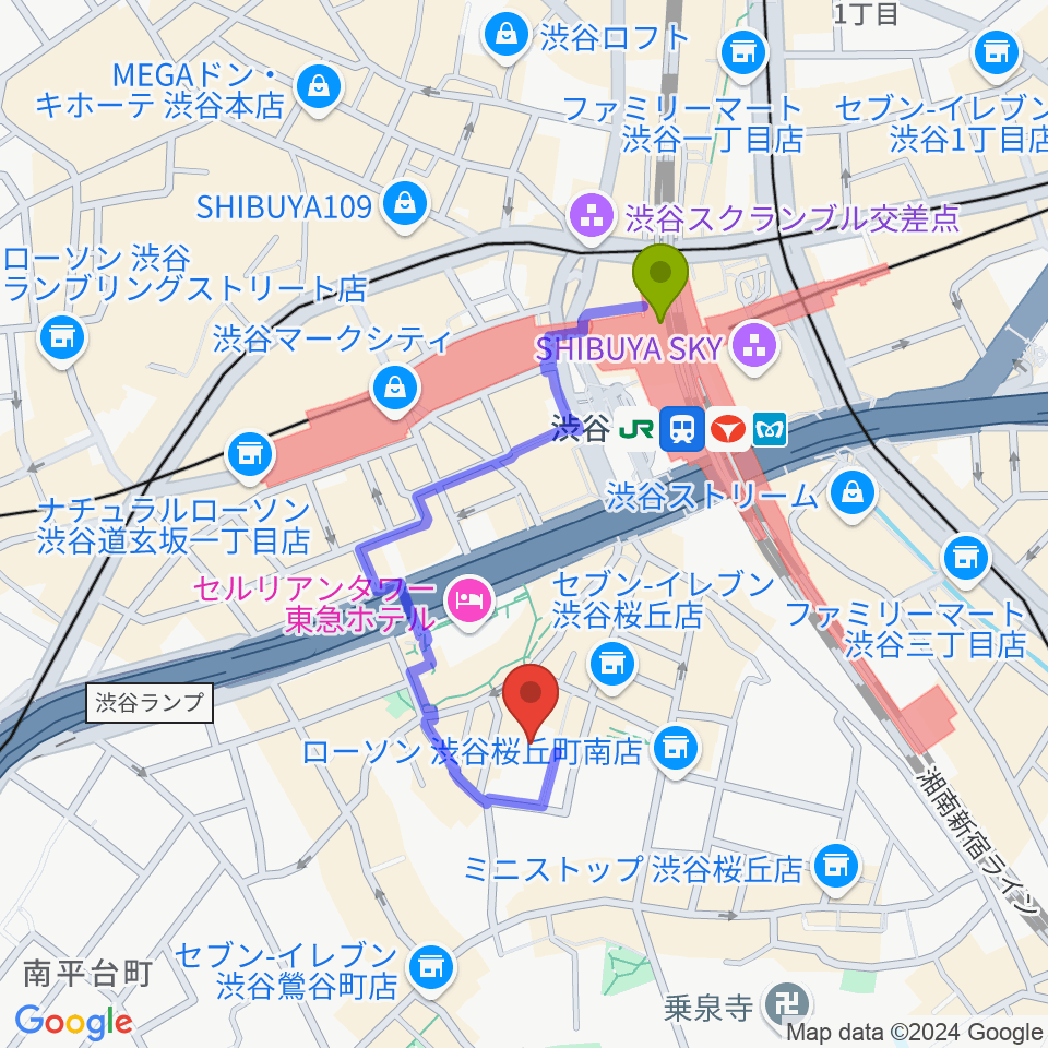 コスモプラネタリウム渋谷の最寄駅渋谷駅からの徒歩ルート（約6分）地図