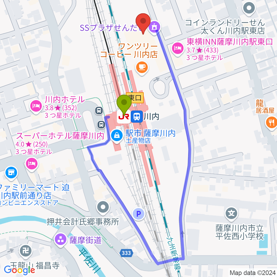 SSプラザせんだいの最寄駅川内駅からの徒歩ルート（約2分）地図