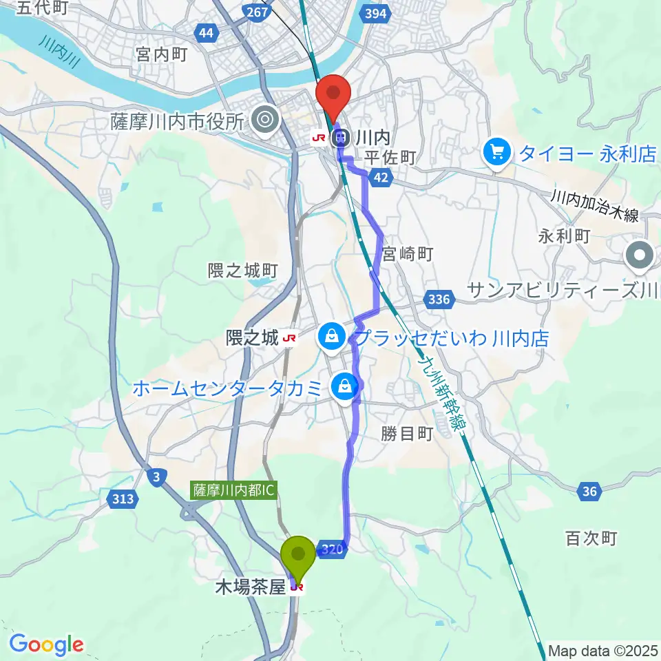 木場茶屋駅からSSプラザせんだいへのルートマップ地図