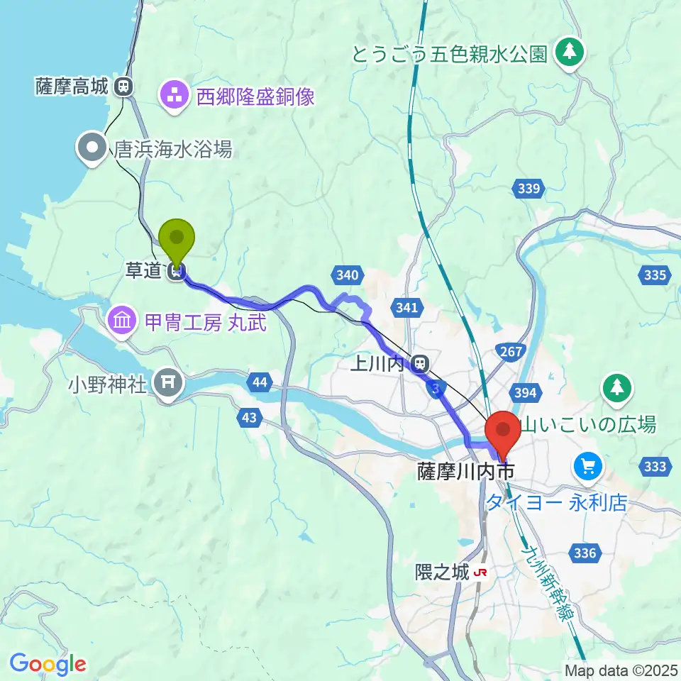 草道駅からSSプラザせんだいへのルートマップ地図
