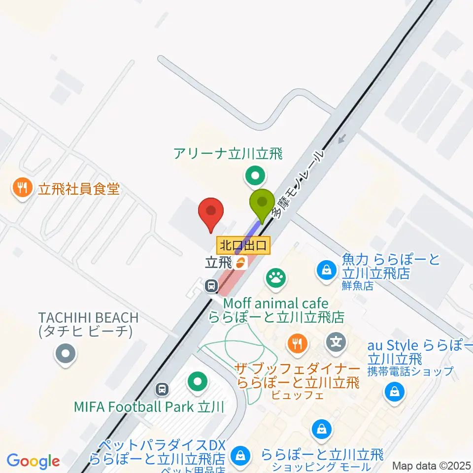 ドーム立川立飛の最寄駅立飛駅からの徒歩ルート（約1分）地図