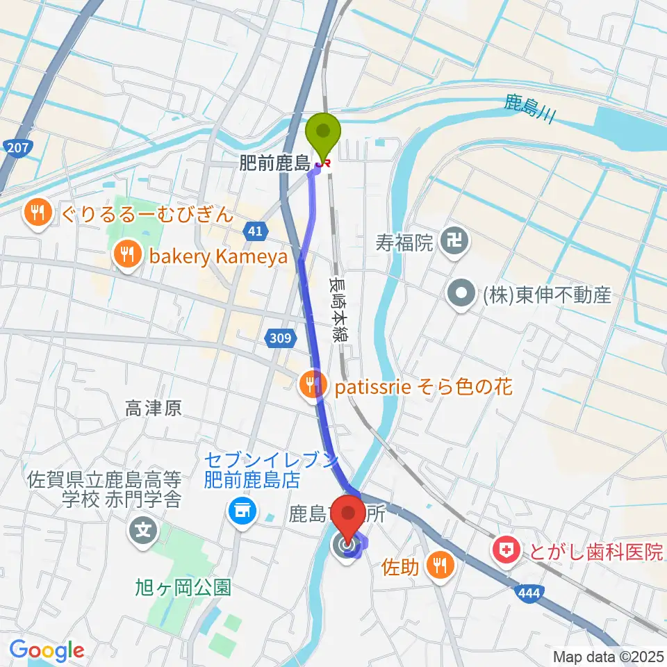 鹿島市民文化ホール サクラスの最寄駅肥前鹿島駅からの徒歩ルート（約18分）地図