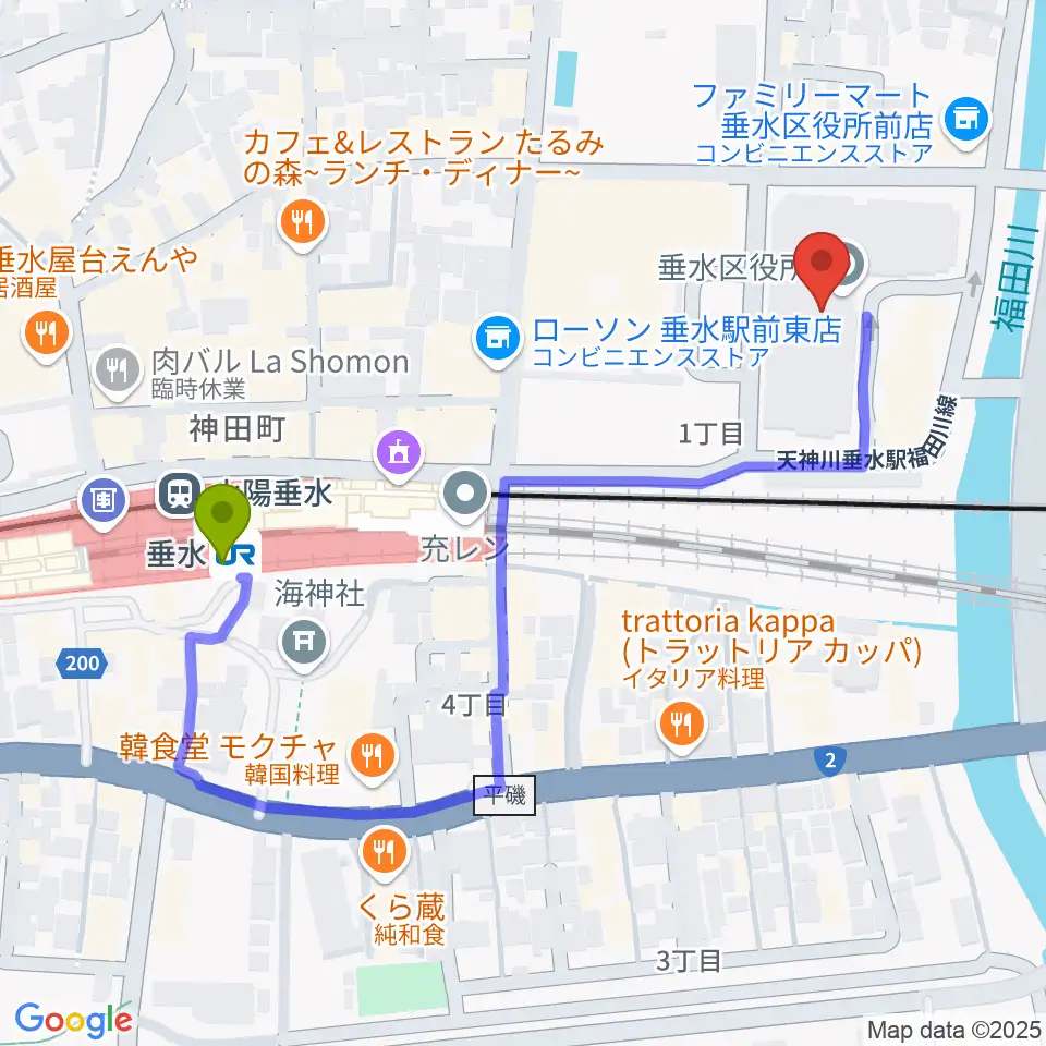 垂水区文化センター レバンテホールの最寄駅垂水駅からの徒歩ルート（約5分）地図