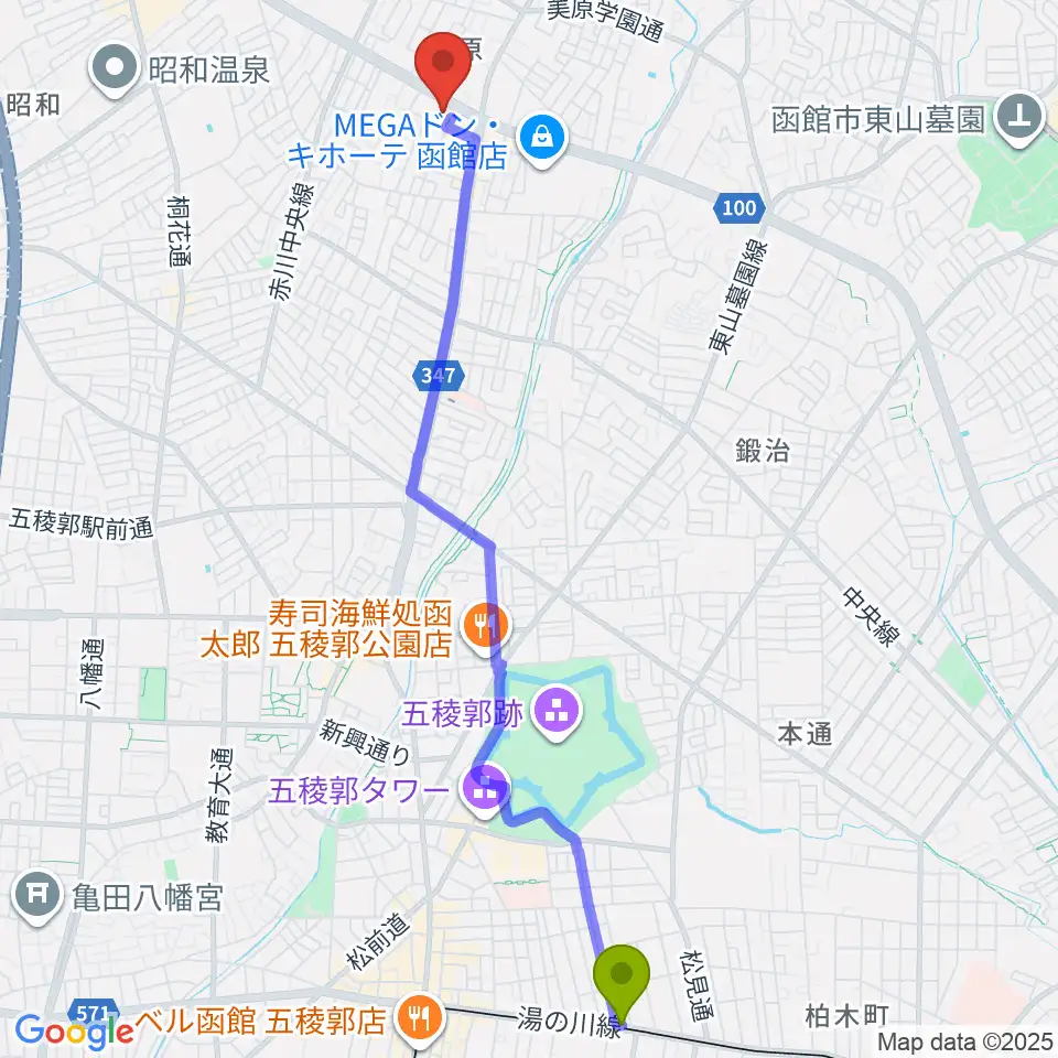 杉並町駅から北海道ハウスダンプラザへのルートマップ地図