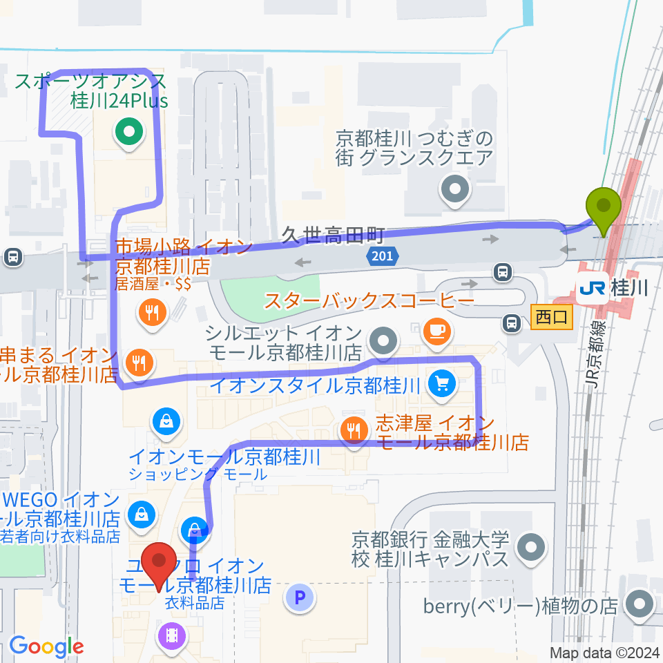 桂川駅からFMおとくにへのルートマップ地図