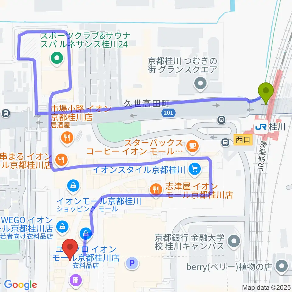 桂川駅からFMおとくにへのルートマップ地図