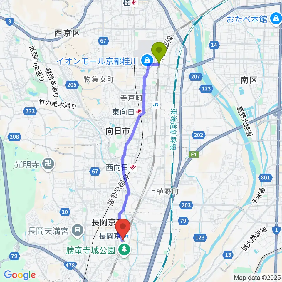 桂川駅からFMおとくにへのルートマップ地図