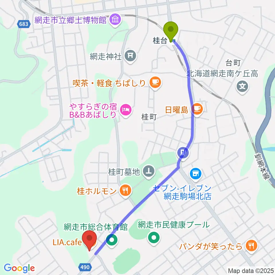 FMあばしりの最寄駅桂台駅からの徒歩ルート（約22分）地図