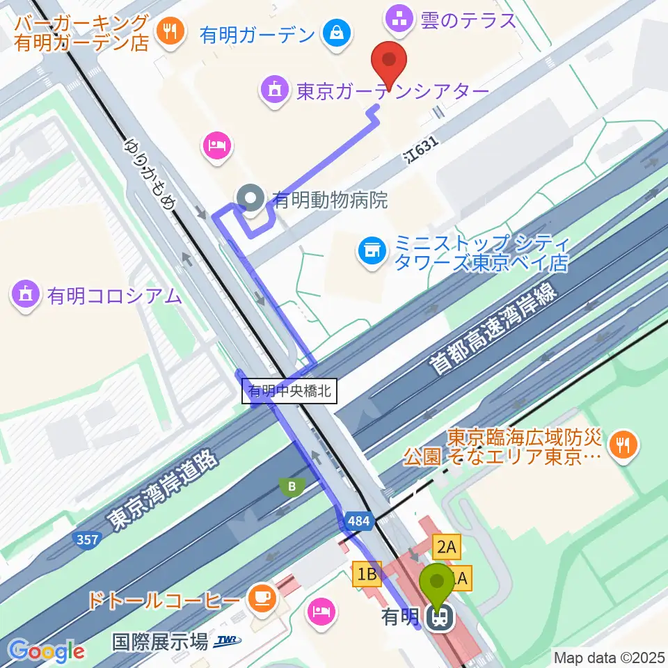 島村楽器 有明ガーデン店の最寄駅有明駅からの徒歩ルート（約6分）地図