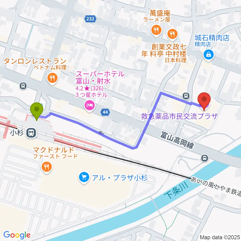 救急薬品市民交流プラザ QQPlazaの最寄駅小杉駅からの徒歩ルート（約5分）地図