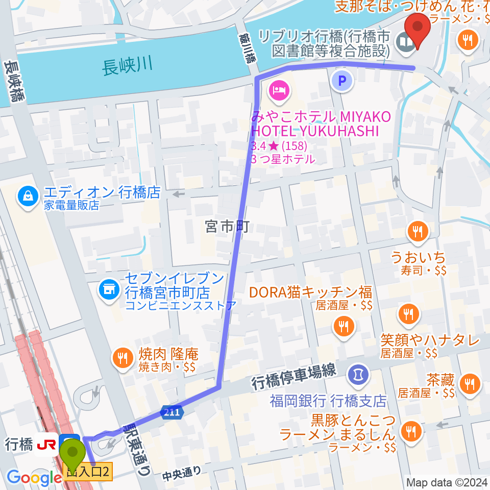 リブリオ行橋の最寄駅行橋駅からの徒歩ルート（約9分）地図