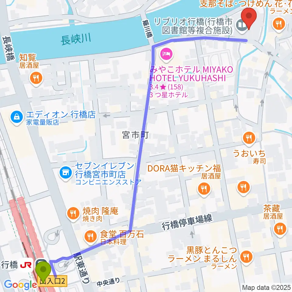 リブリオ行橋の最寄駅行橋駅からの徒歩ルート（約9分）地図