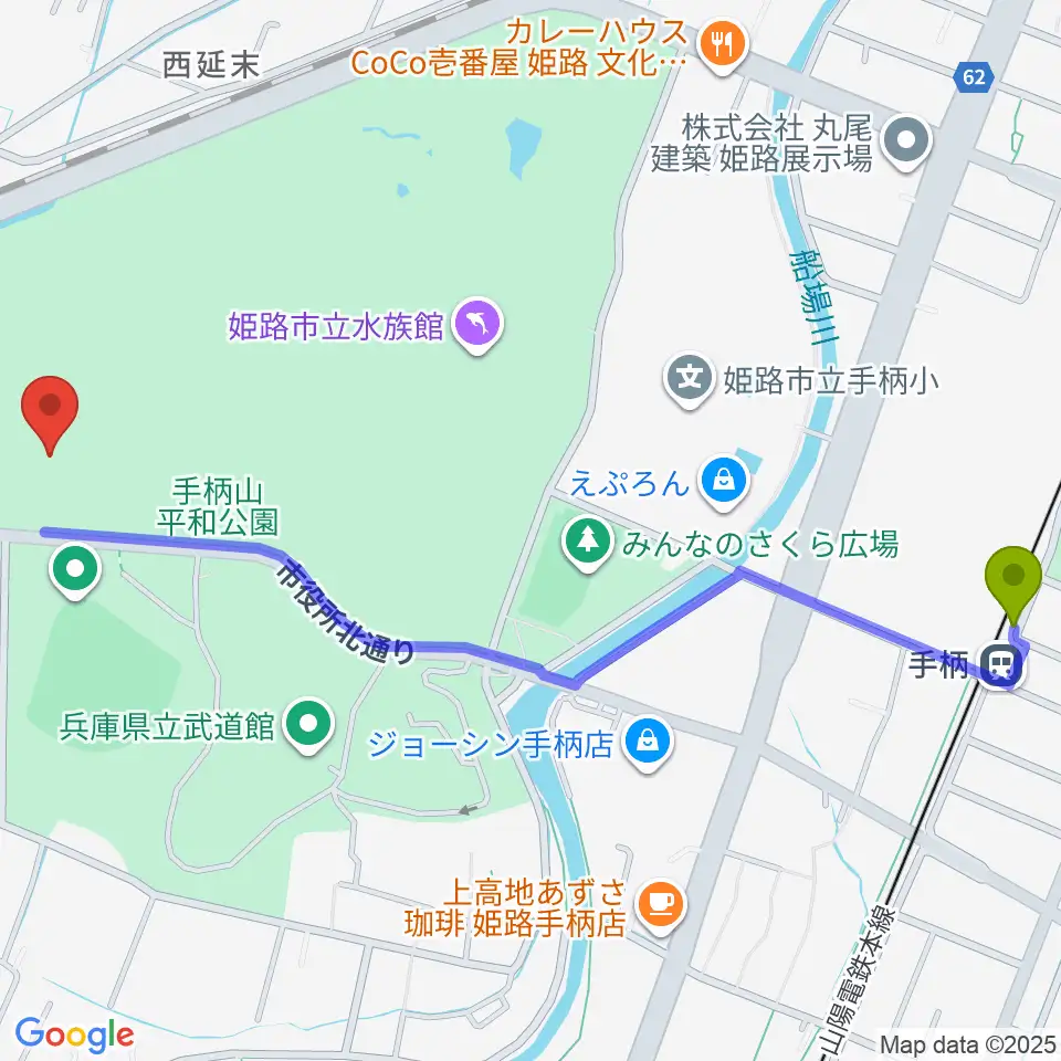 ヴィクトリーナ・ウインク体育館の最寄駅手柄駅からの徒歩ルート（約14分）地図
