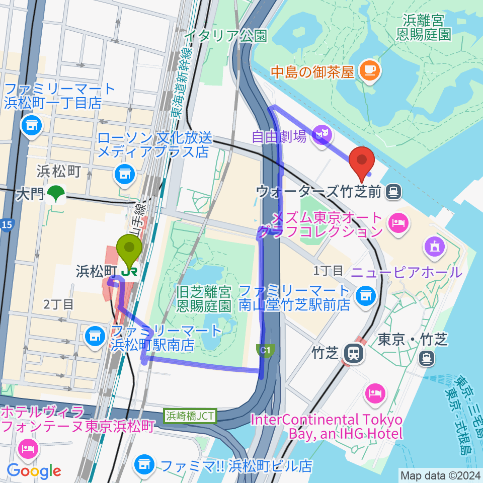 浜松町駅からJR東日本四季劇場［秋］へのルートマップ地図