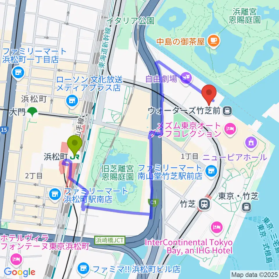 浜松町駅からJR東日本四季劇場［秋］へのルートマップ地図