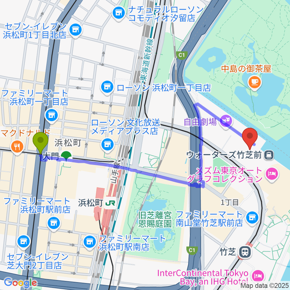 大門駅からJR東日本四季劇場［秋］へのルートマップ地図