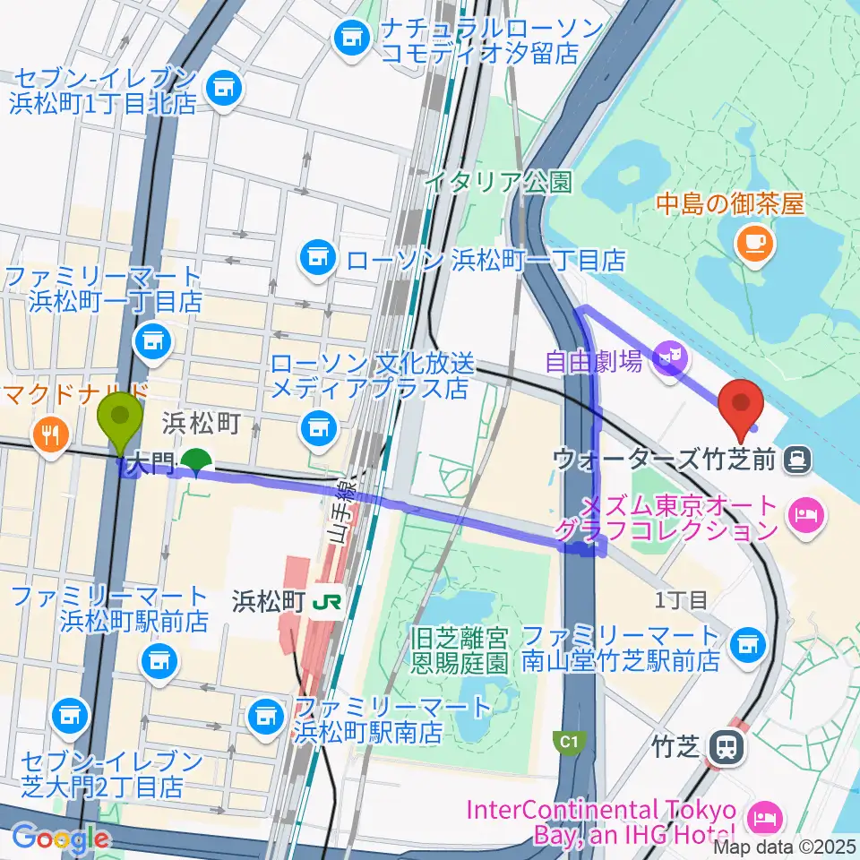 大門駅からJR東日本四季劇場［秋］へのルートマップ地図