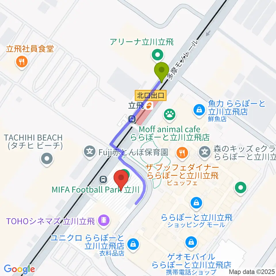 TOHOシネマズ立川立飛の最寄駅立飛駅からの徒歩ルート（約3分）地図