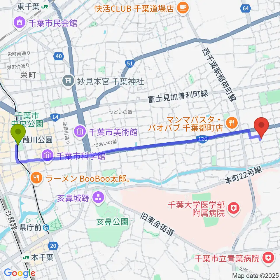 葭川公園駅から2AWスクエアへのルートマップ地図