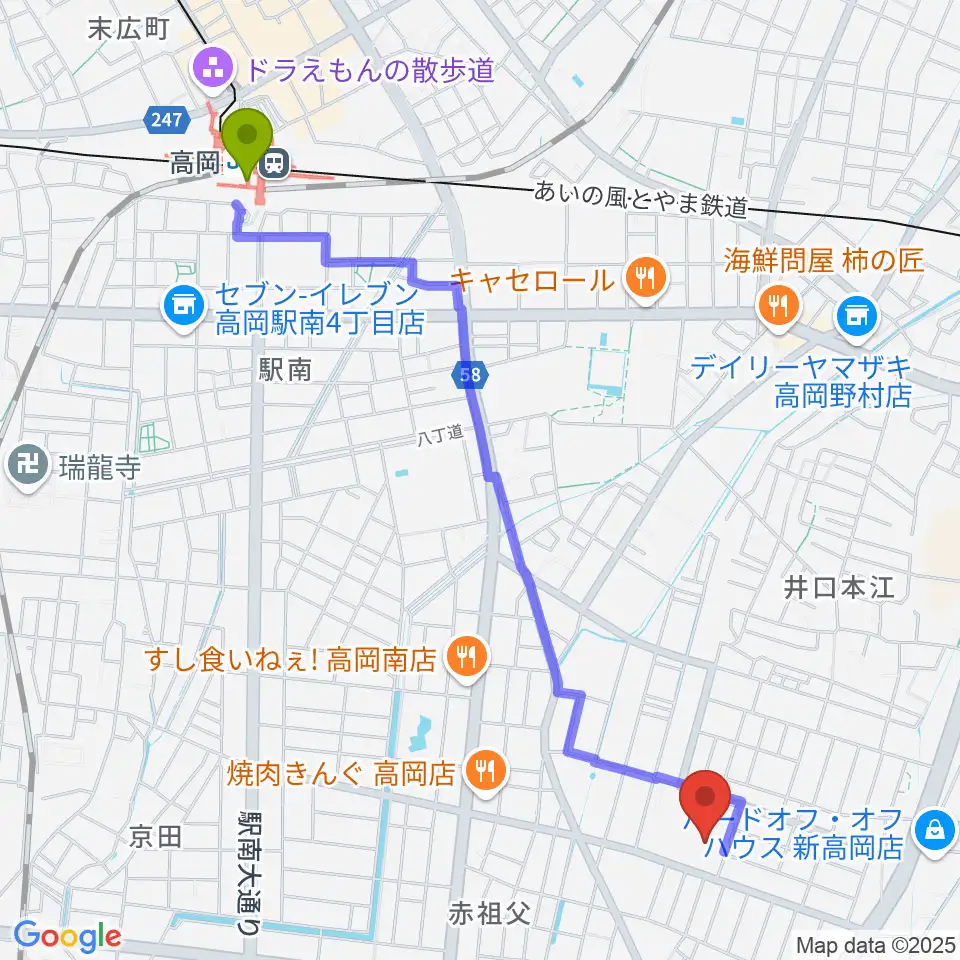 高岡エクールの最寄駅高岡駅からの徒歩ルート（約26分）地図