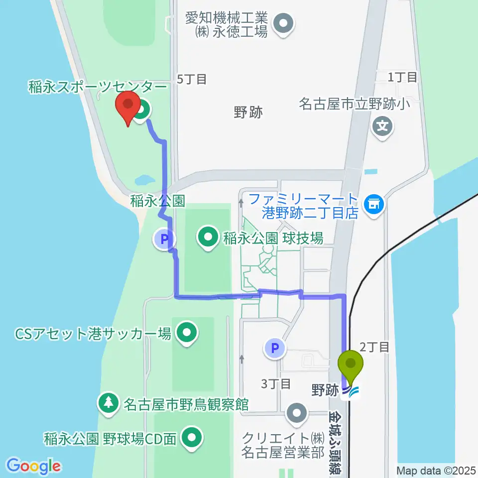 稲永スポーツセンターの最寄駅野跡駅からの徒歩ルート（約11分）地図