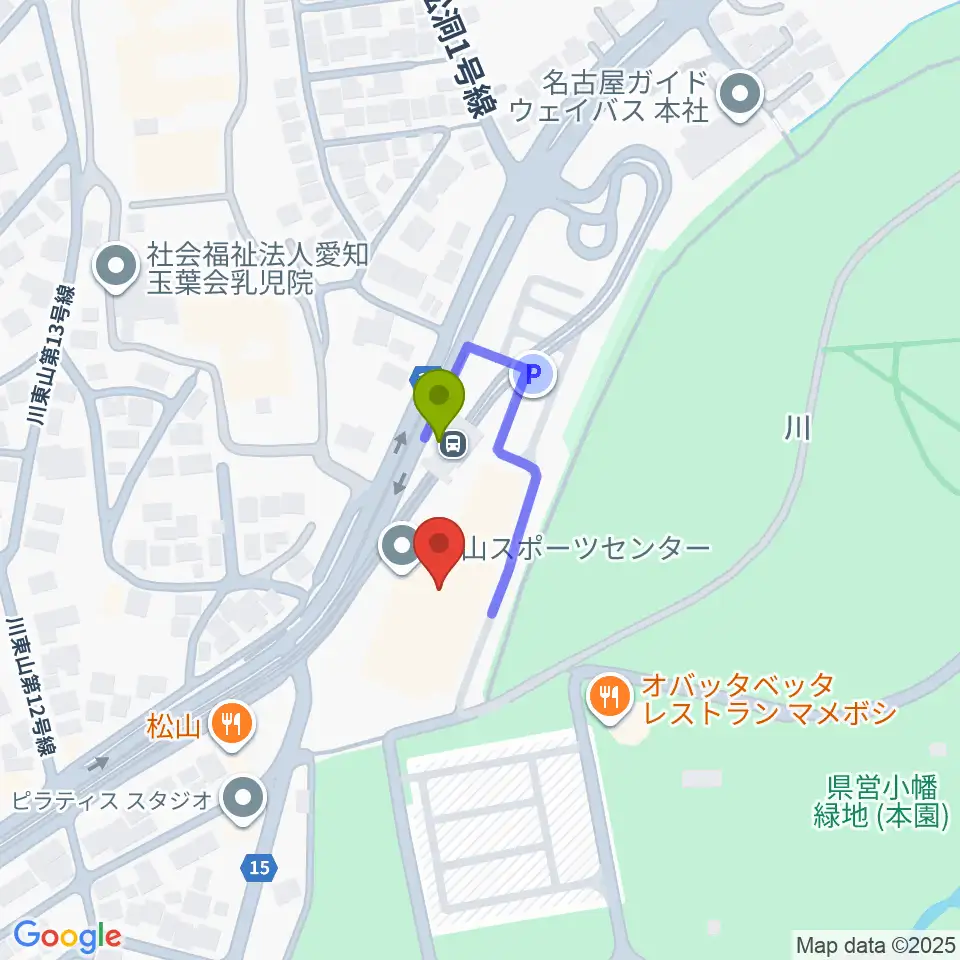 守山スポーツセンターの最寄駅小幡緑地駅からの徒歩ルート（約1分）地図