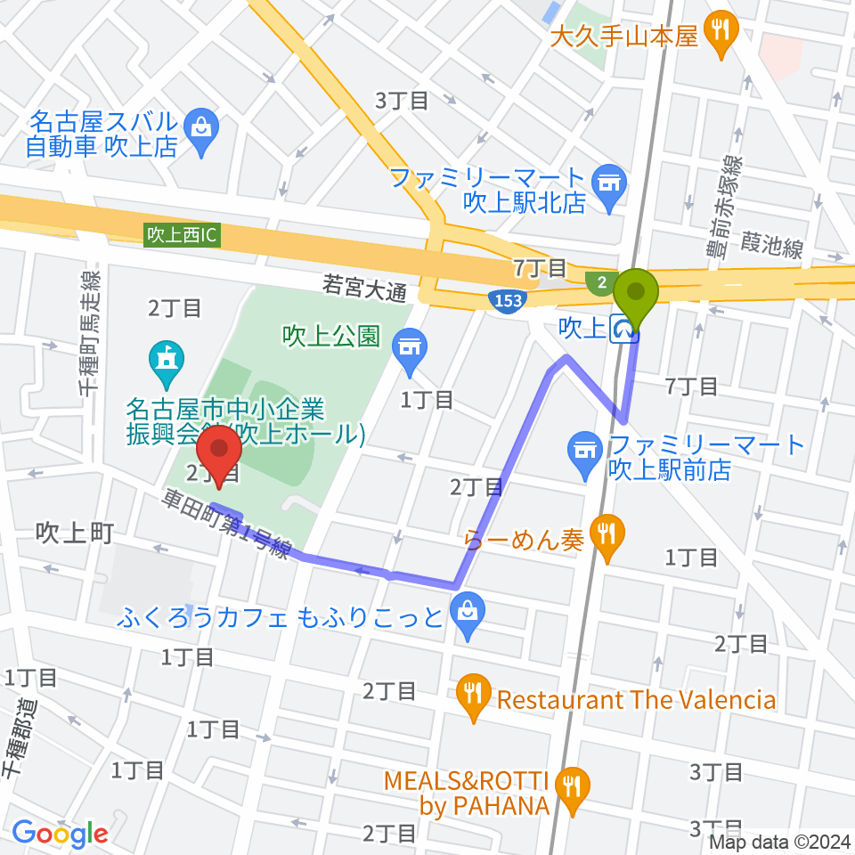 名古屋市昭和スポーツセンターの最寄駅吹上駅からの徒歩ルート（約8分）地図