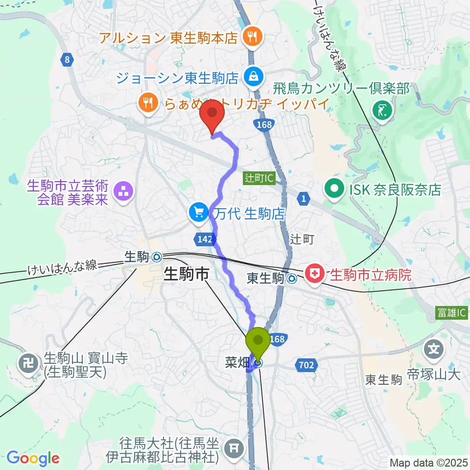 菜畑駅からAtelier Artikaへのルートマップ地図