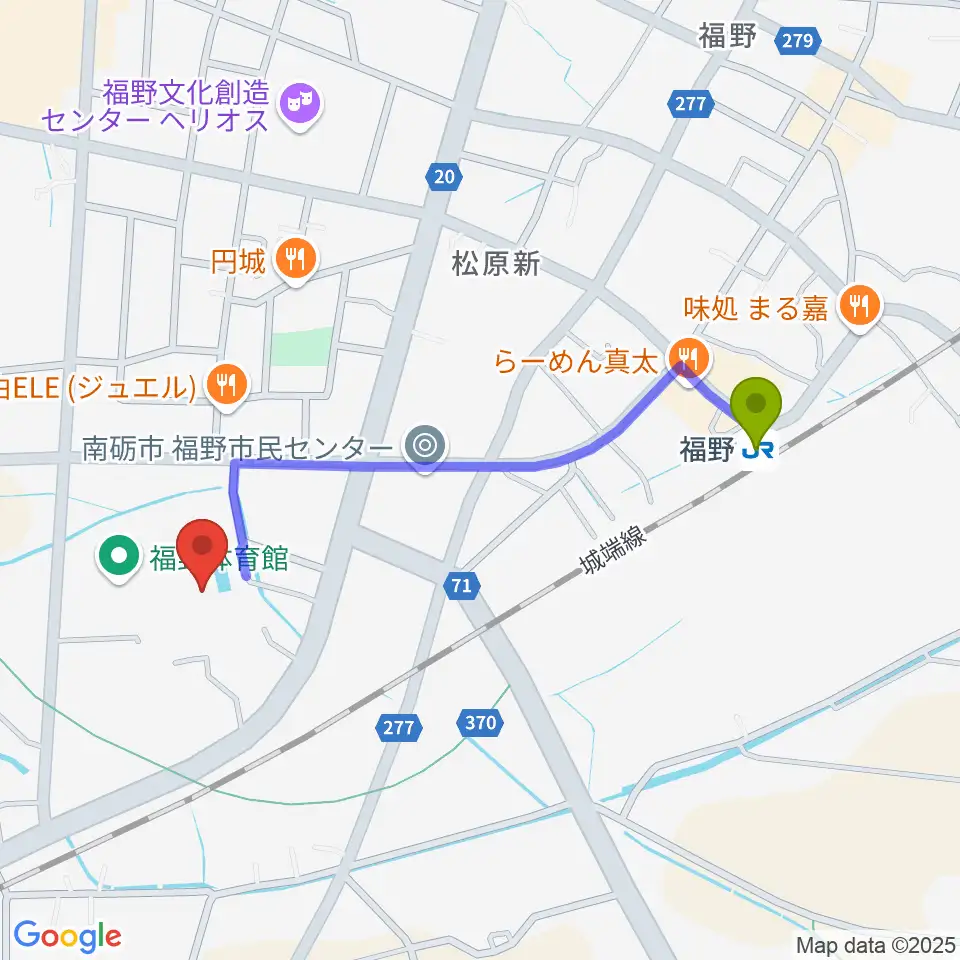 南砺市福野B&G海洋センターの最寄駅福野駅からの徒歩ルート（約9分）地図