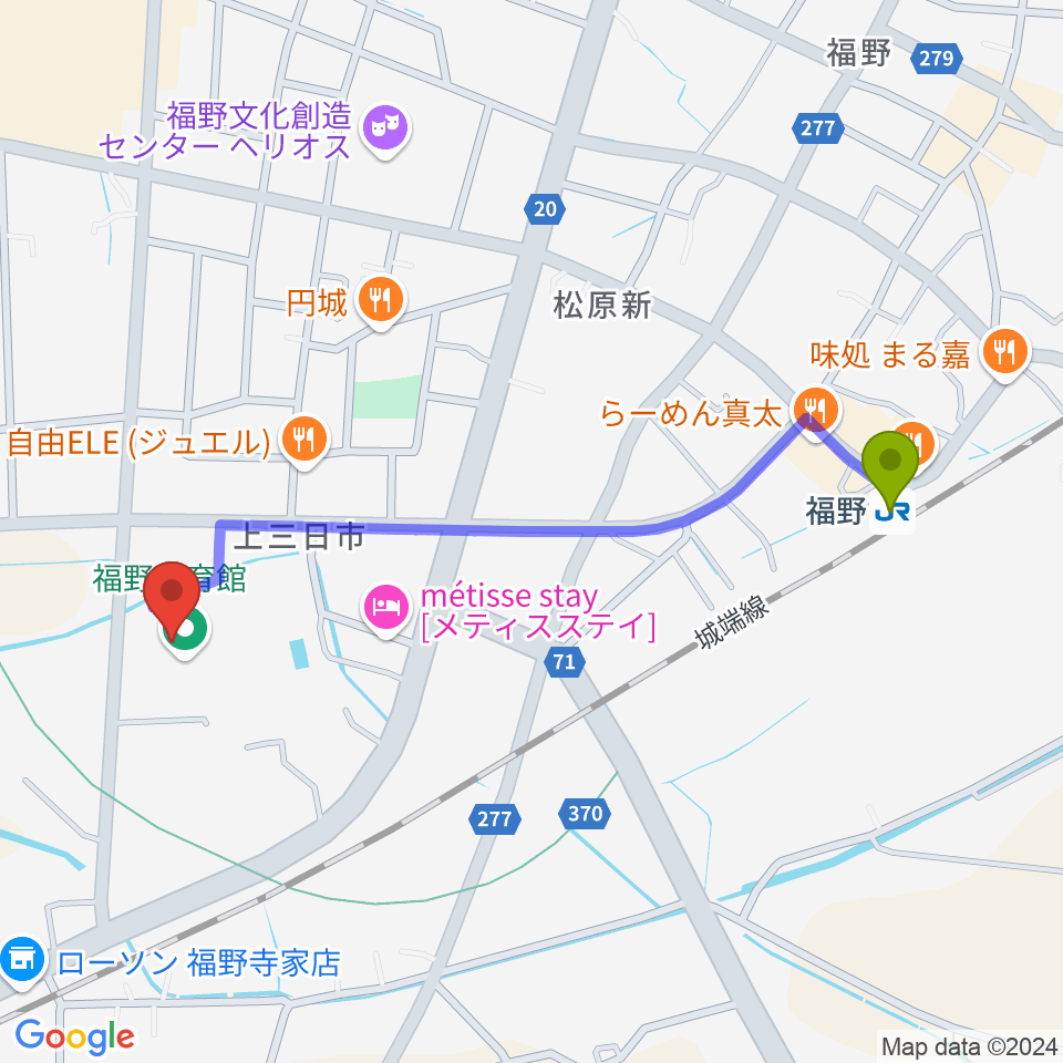 南砺市福野体育館の最寄駅福野駅からの徒歩ルート（約11分）地図