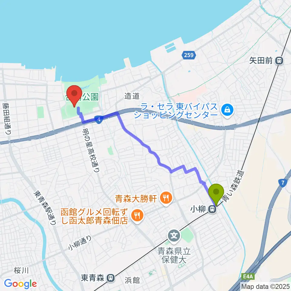 ダイシンベースボールスタジアムの最寄駅小柳駅からの徒歩ルート（約34分）地図