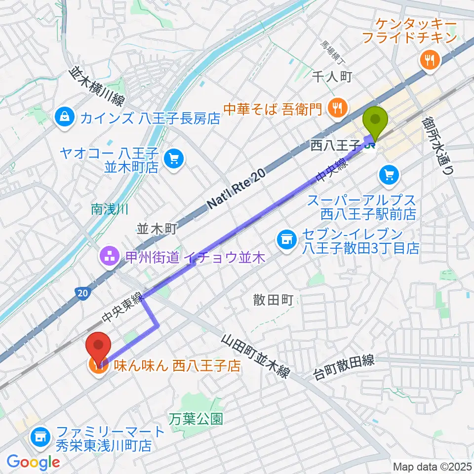 西八王子駅からおんがく教室ここのねへのルートマップ地図