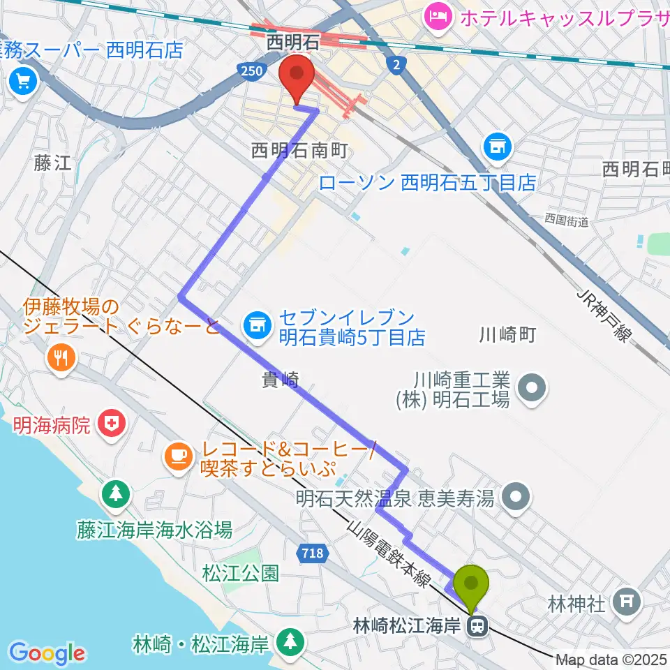 林崎松江海岸駅からstudio9thへのルートマップ地図