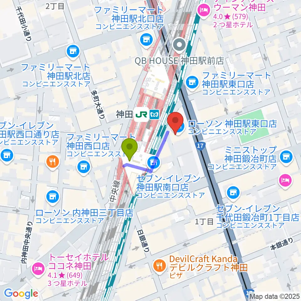 スタジオ音楽館 神田駅前の最寄駅神田駅からの徒歩ルート（約1分）地図